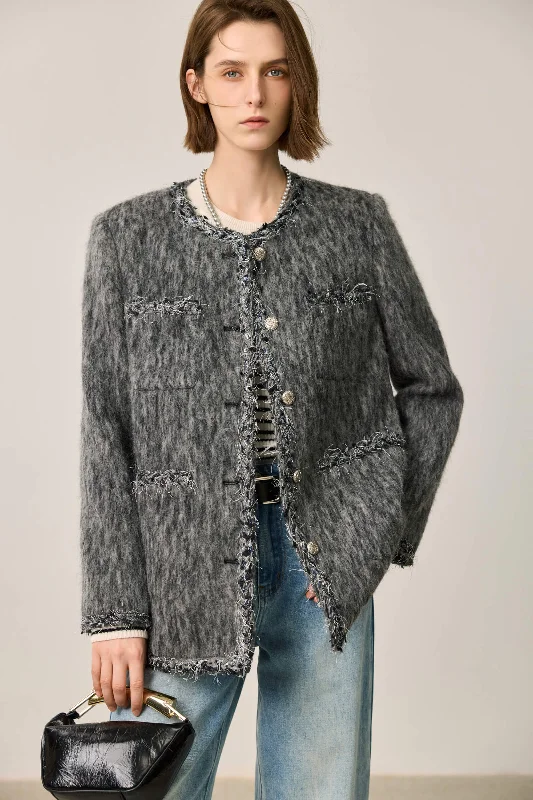 LILY Lambswool Blend Tweed-Style Wool JacketHip-Hop Jackets