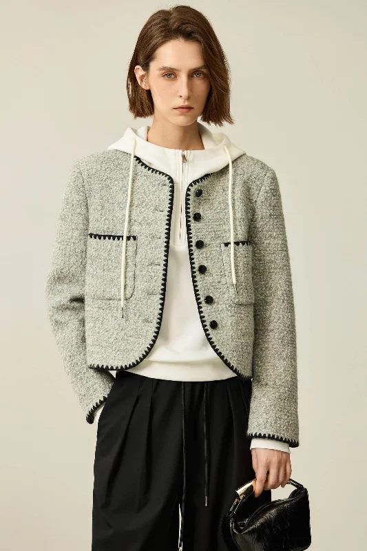 LILY Textured Color-Block Tweed Short JacketStatement Jackets