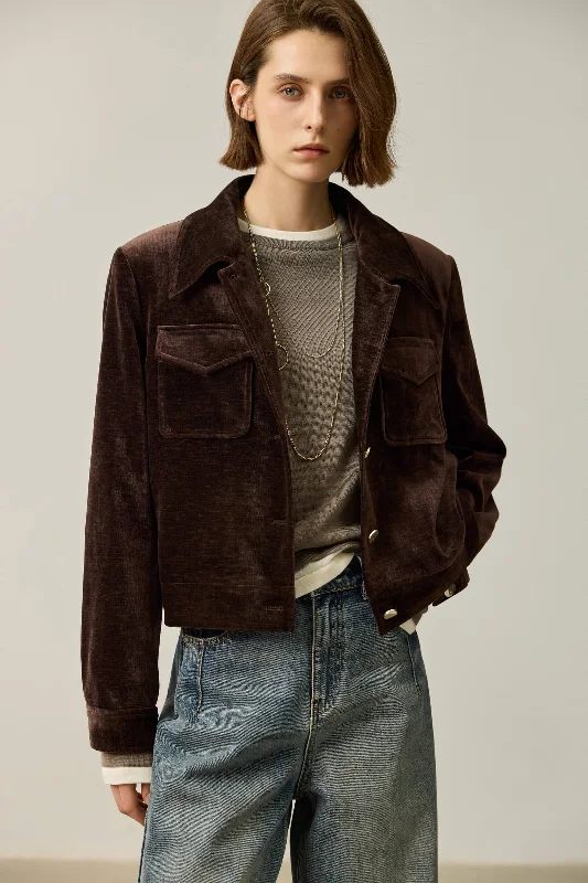 LILY Vintage Corduroy-Style Wide Shoulder JacketHooded Jackets