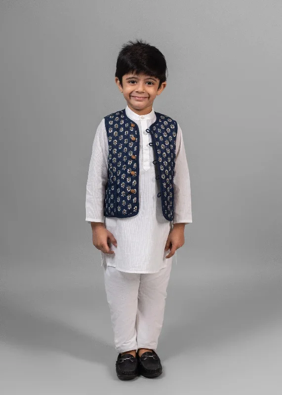 Meher/Rhombus Blue & Green 100% Cotton Reversible Bundi Jacket Unisex (0-12 Years)Lace-Up Jackets