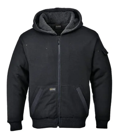 Portwest Fur Lined Hoody jacket full zip Hoodie Pewter Jacket - KS32Leather-Paneled Jackets