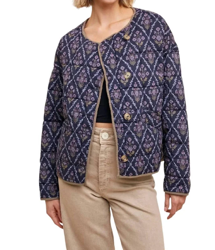 Printed Quilt Jacket In Midnight FloralMilitary Jackets