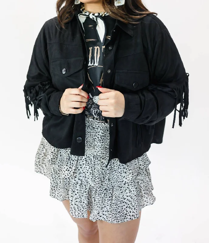 Rodeo Queen Fringe Jacket In BlackPuffer Jackets