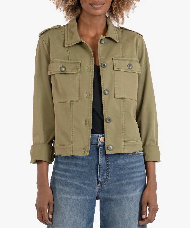 Rosalyn Twill Trucker Jacket In OliveFestival Jackets