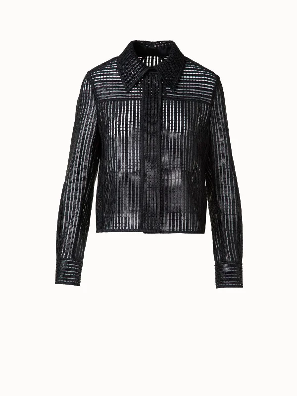 Shirt Jacket with Stripes EmbroideryZippered Jackets