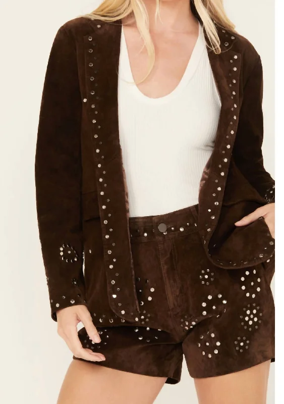 Suede Studded Jacket In Chocolate BrownQuilted Jackets