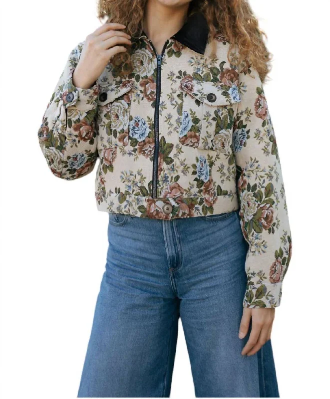 Tapestry Floral Jacket In Beige/multiSports Team Jackets