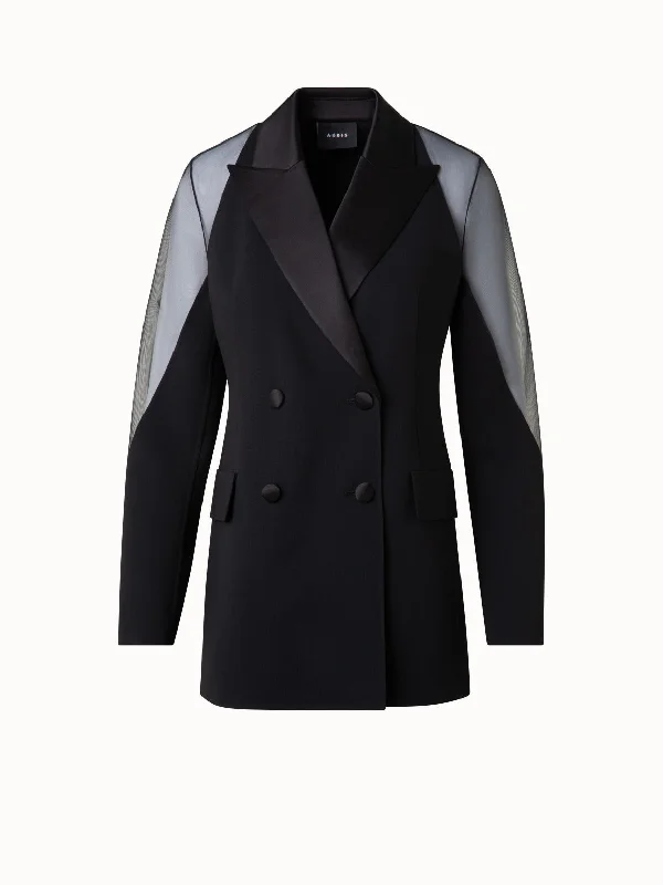 Tuxedo Jacket with Satin Lapel and Sheer ShouldersPocketed Jackets