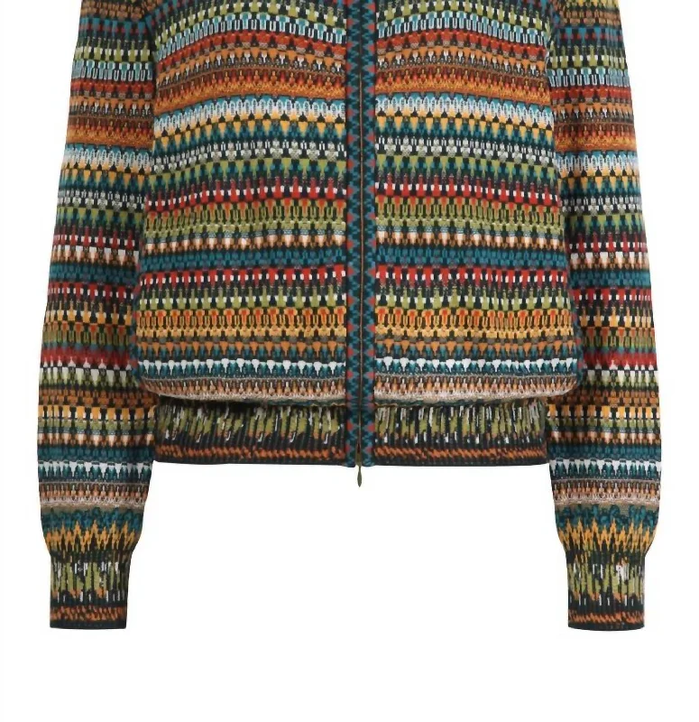 Women's Striped Jacquard Jacket In Amazon GreenCultural Jackets