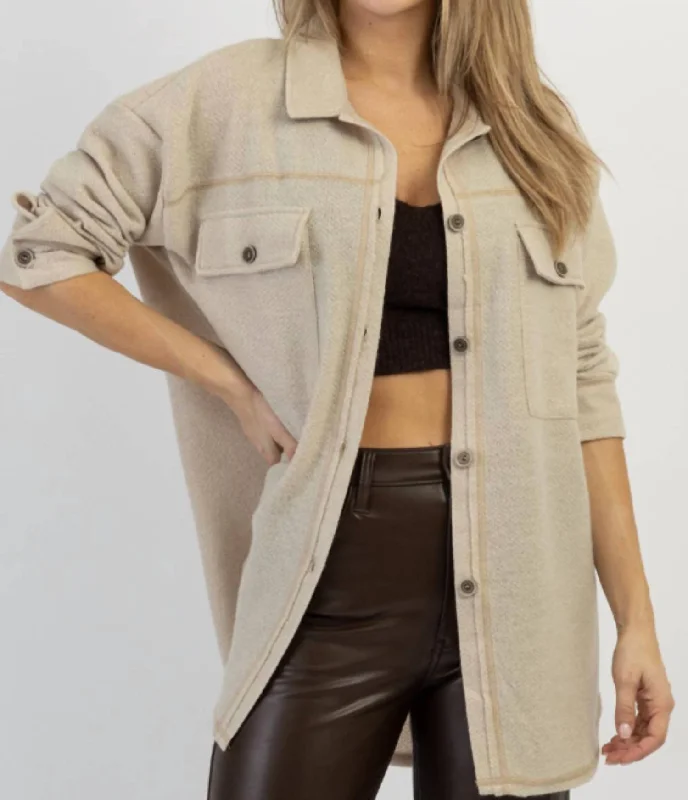 Woodstock Relaxed Shirt Jacket In BeigeHigh-Fashion Jackets