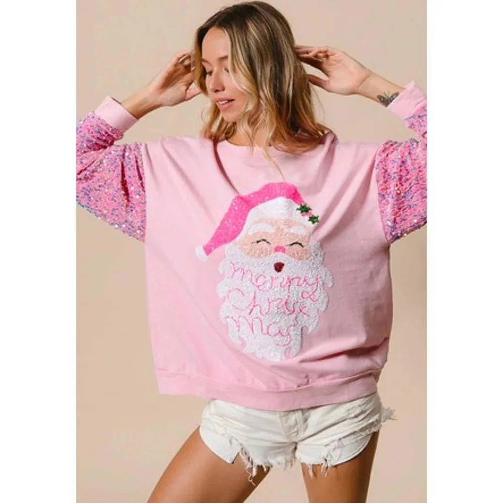 Running Knit Tops2024 Women New Style Santa Christmas sweatshirt Velvet Sequin Long Sleeve Nutcracker Sweater Top For New Years