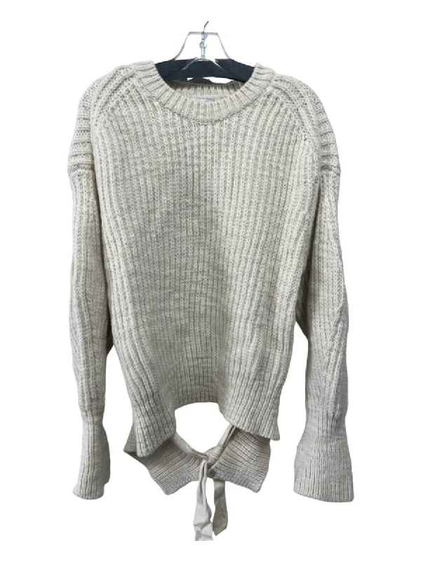 Bamboo Knit Tops3.1 Phillip Lim Size L Cream Wool Crew Neck Rib Knit Long Balloon Sleeve Sweater