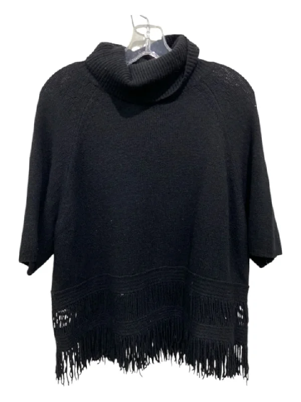 Button-Up Knit Tops360 Cashmere Size L Black Cashmere Turtle Neck Short Sleeve Fringe hem Sweater