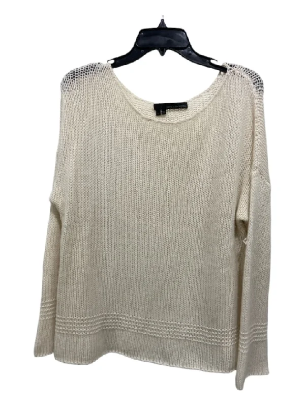 Pocketed Knit Tops360 Cashmere Size L Cream Cashmere Loose Knit Wide Neck Long Sleeve Sweater