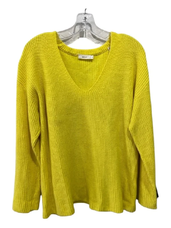 Zippered Knit TopsA.L.C. Size S Yellow Viscose, Nylon, Wool, Cotton V Neck Ribbed Sweater