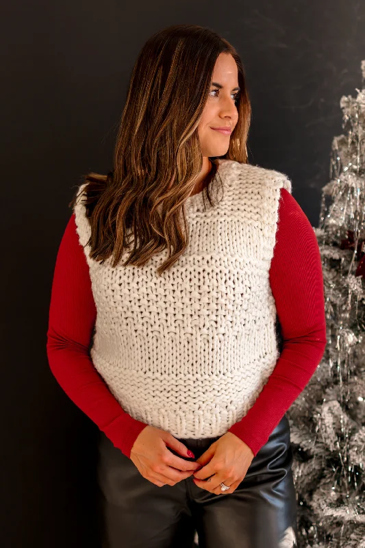 Cotton Knit TopsSimone Chunky Knit Sweater Vest | Ivory