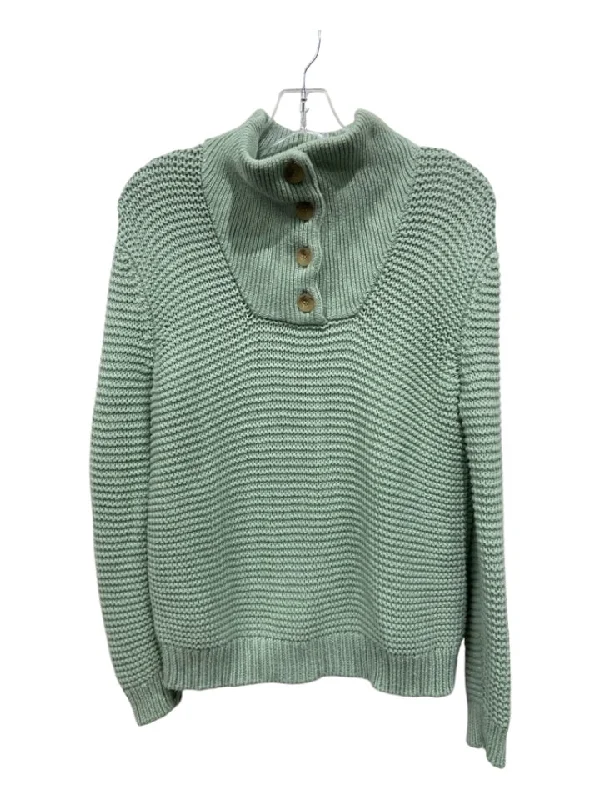 Polyester Knit TopsAlice Walk Size M Green Cotton Quarter Button Collar Long Sleeve Sweater