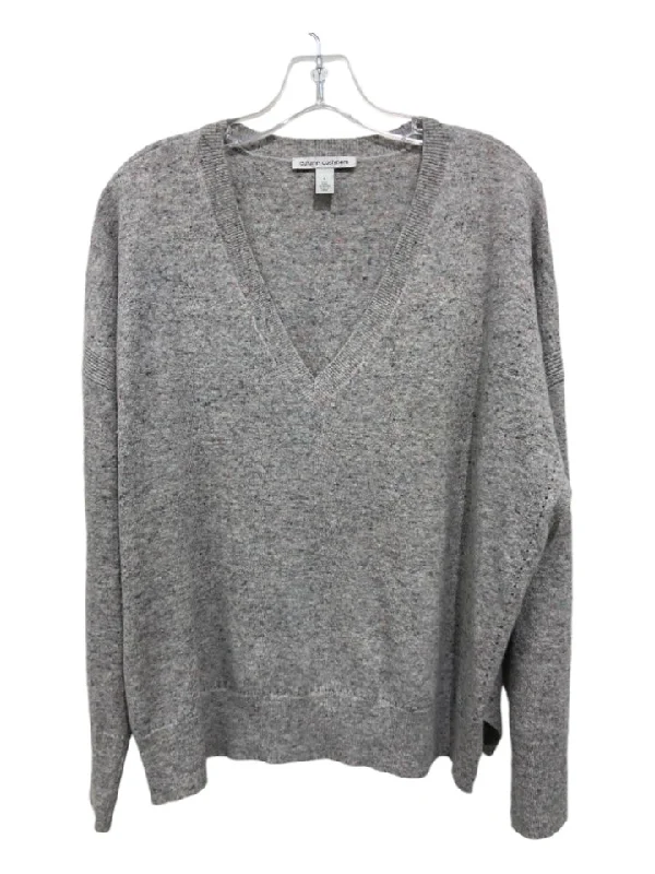 Sequined Knit TopsAutumn Cashmere Size L Gray & multi Cashmere V Neck Speckled Long Sleeve Sweater