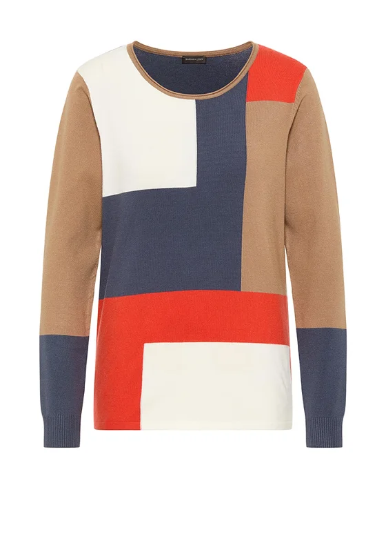 Barbara Lebel Round Neck Colour Block Knitted Top, MultiKnit Floral