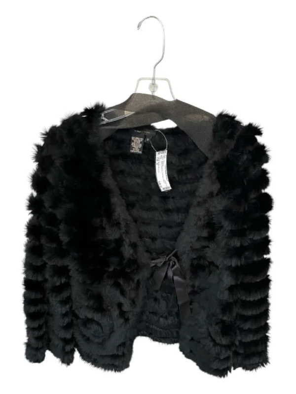 Metallic Knit TopsBCBG Maxazria Size M Black Rabbit Fur Front Bow Sweater