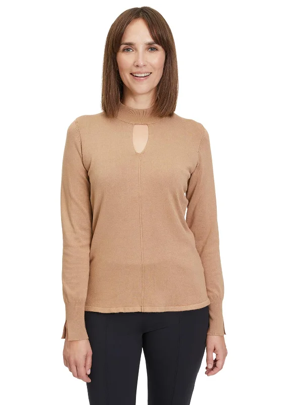 Betty Barclay Cutout Neckline Fine Knit Jumper, BeigeKnitted Button-Up