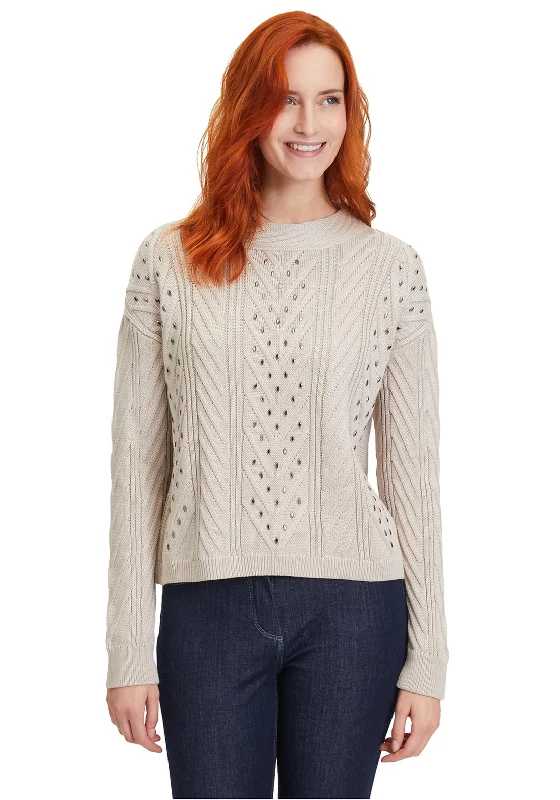 Betty Barclay Cable Knit Studded Sweater, BeigeKnitted Crop