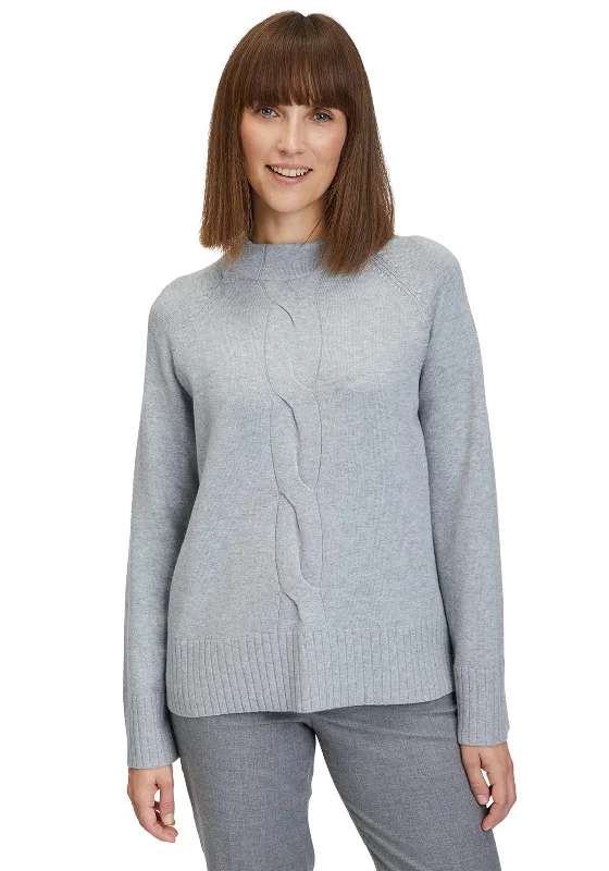 Betty Barclay Cable Stitch Knitted Jumper, Grey MelangeKnitted Zip-Up