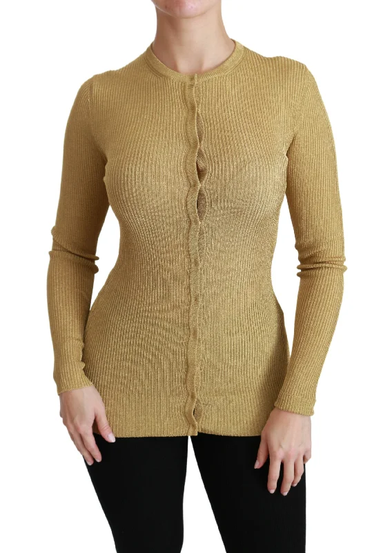 Linen Knit TopsDolce & Gabbana  Ribbed Knit Top in Gold