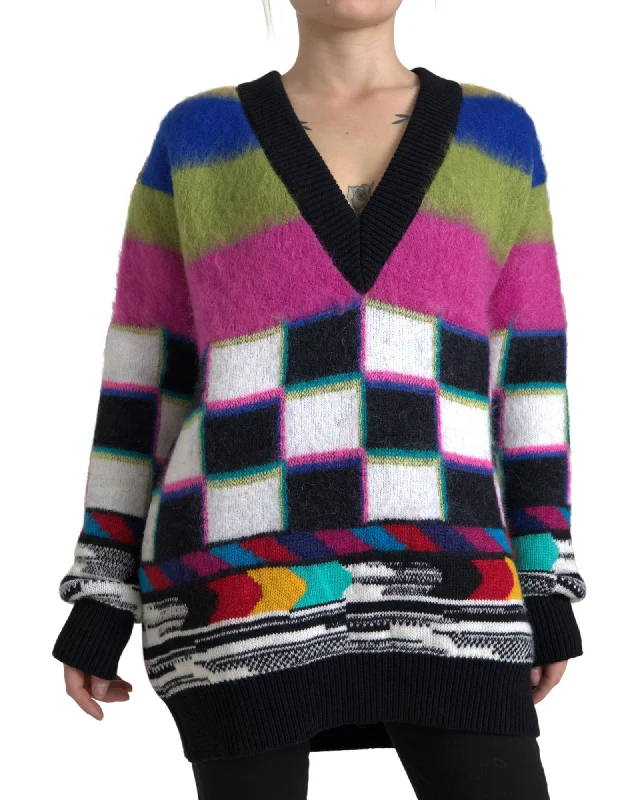 Luxury Knit TopsDolce & Gabbana  Geometric Intarsia Knit Sweater - Multicolor