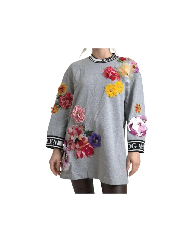 Travel Knit TopsDolce & Gabbana  Floral Applique Sweatshirt - Gray