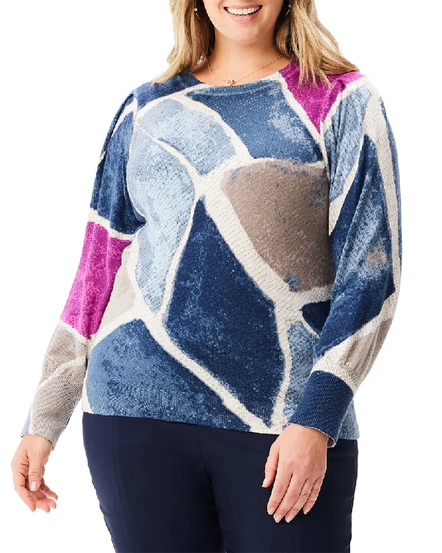 Polyester Knit TopsNic+Zoe Plus Printed Tiles Femme Sleeve Sweater