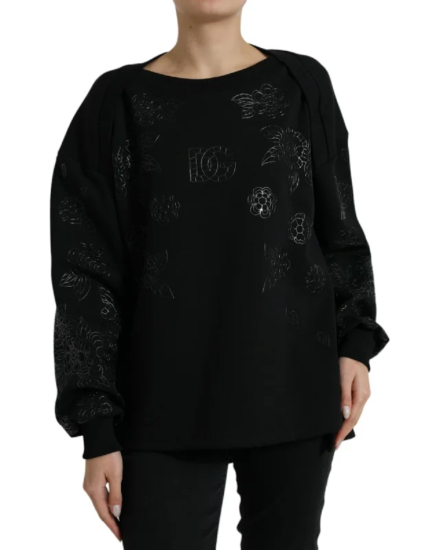 Yoga Knit TopsDolce & Gabbana  Floral Print Sweatshirt Black TSH84221