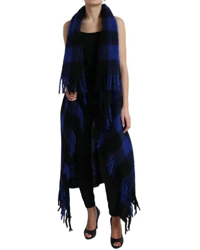 Beaded Knit TopsDolce & Gabbana  Fringed Mohair and Wool Scarf - Blue