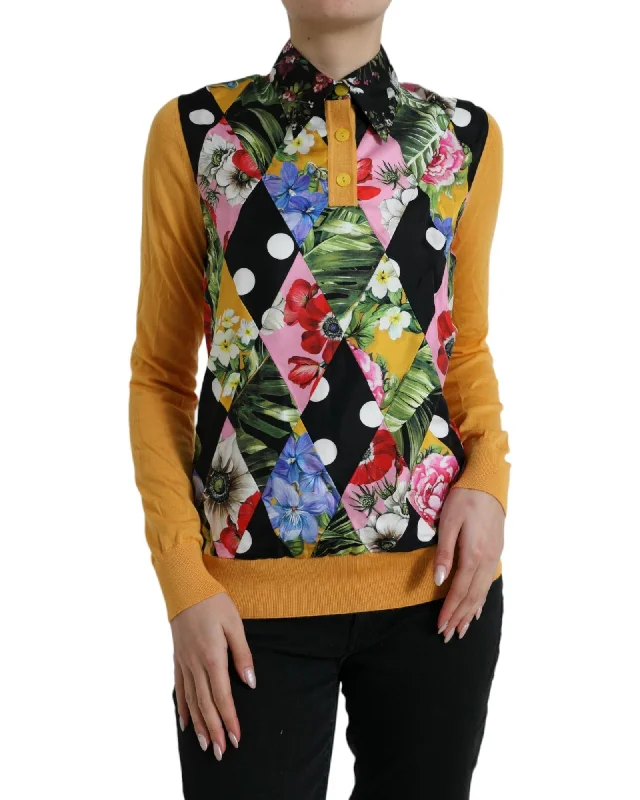 Embellished Knit TopsDolce & Gabbana Patchwork Cashmere Henley Sweater