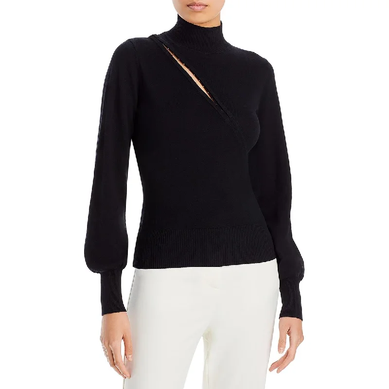 Mohair Knit TopsWomens Asymmetric Vent Ribbed Trim Mock Turtleneck Sweater