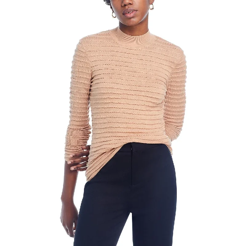 Athletic Knit TopsWomens Silk Blend Smocked Mock Turtleneck Sweater