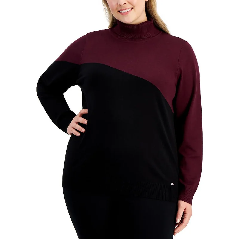 Camping Knit TopsPlus Womens Colorblock Office Turtleneck Sweater