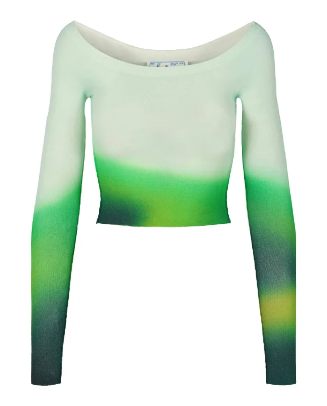 Acrylic Knit TopsOff-White Womens Blurred Seamless Knit Top