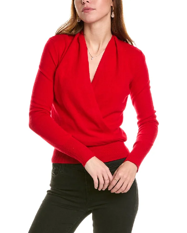 Ribbed Cuff Knit TopsSofiacashmere Modern Faux Wrap Cashmere Sweater