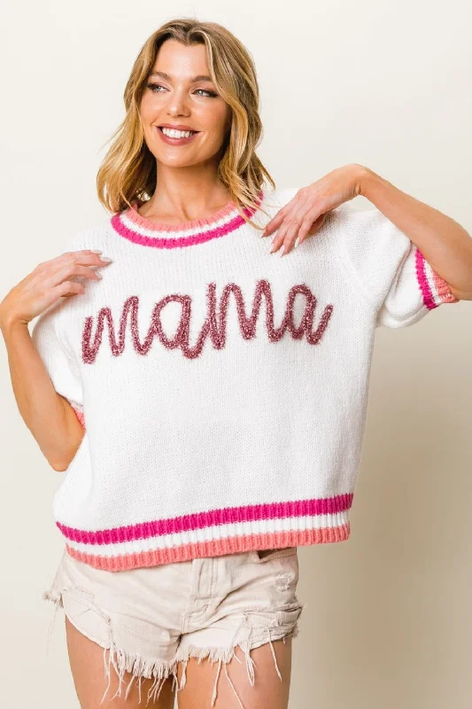 Yoga Knit TopsBiBi MAMA Contrast Trim Short Sleeve Sweater