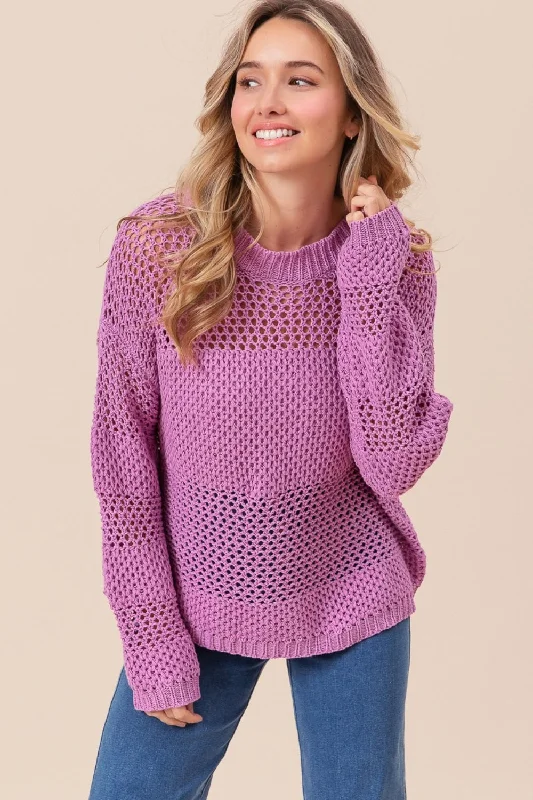 Glitter Knit TopsBiBi Openwork Long Sleeve Knit Top