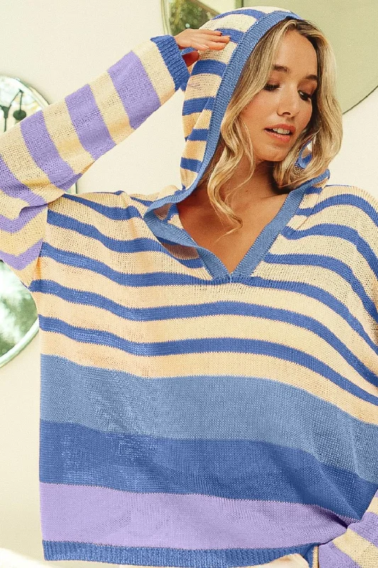 Athletic Knit TopsBiBi Striped Color Block Hooded Knit Top