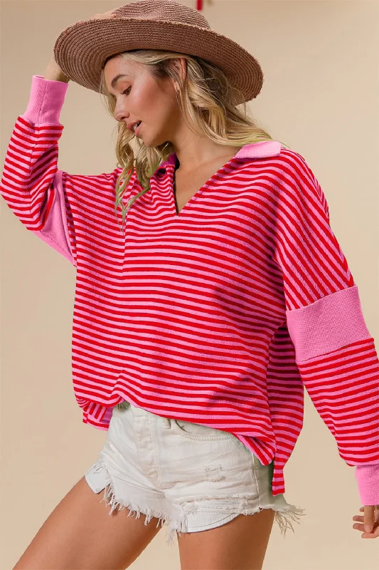 Studded Knit TopsBiBi Striped Contrast Long Sleeve Knit Top