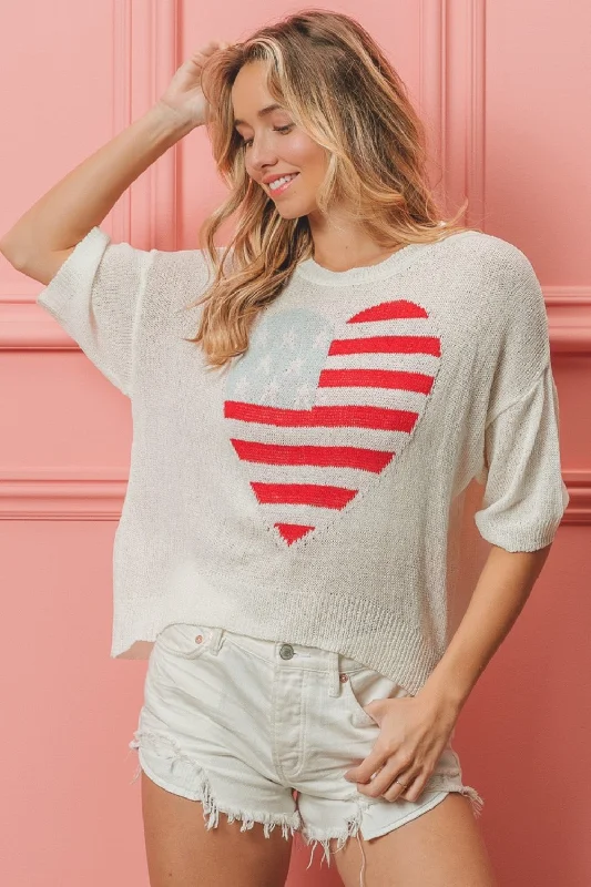 Winter Knit TopsBiBi Striped Heart Contrast Knit Top