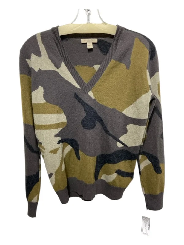 Leather-Paneled Knit TopsBurberry Brit Size S/P gray & green Cashmere Camo V Neck Long Sleeve Sweater