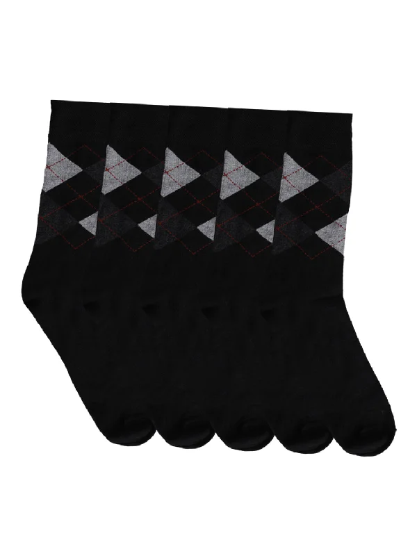 Velvet Knit TopsMen's Black Basic Crew length Socks -Pack of 5