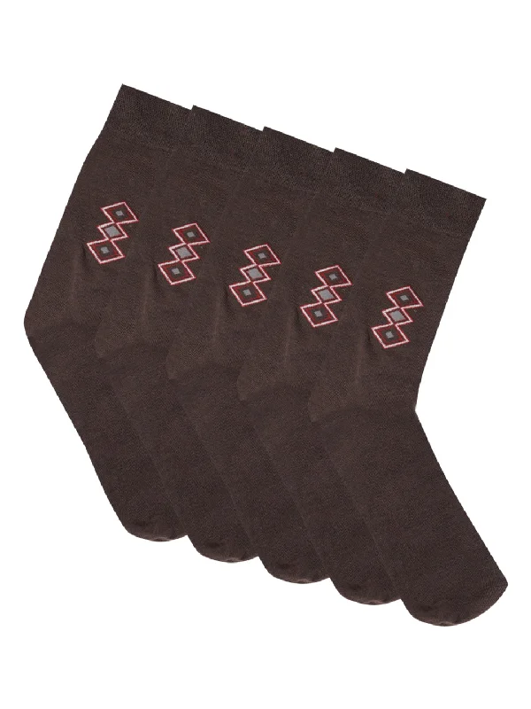 Cycling Knit TopsMen's Brown Basic Crew length Socks -Pack of 5