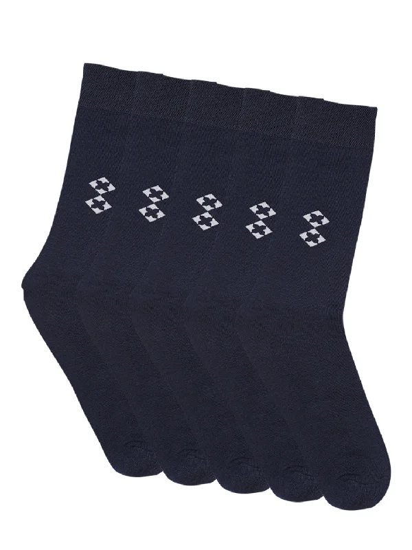 Retro Knit TopsMen's Navy Blue Basic Crew length Socks -Pack of 5