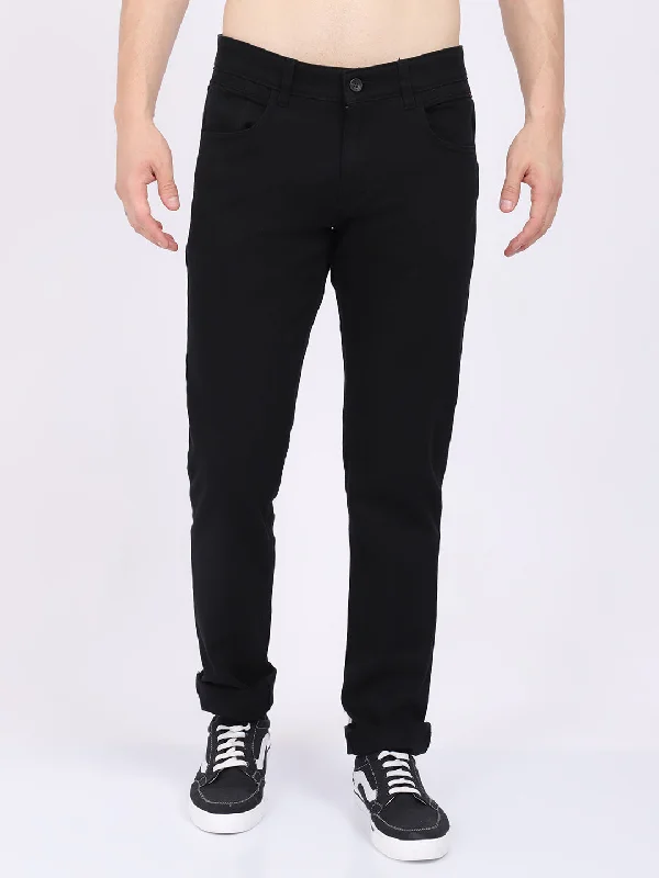 Winter Knit TopsMen's Casual Flat front Black  Trousers