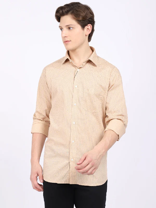 Athletic Knit TopsMen's Khaki Formal Geometric Print Full Sleeve Shirt